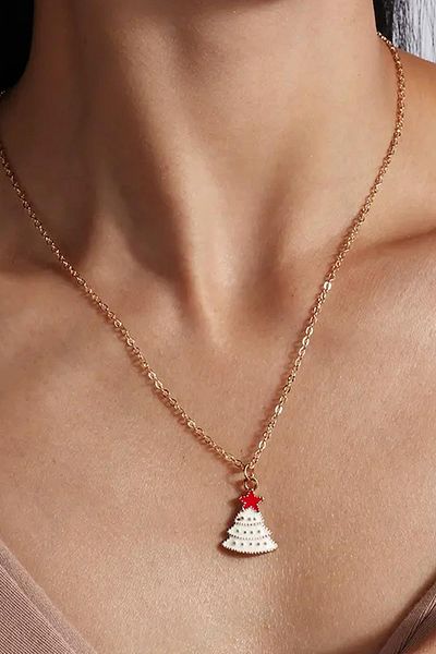 New Obsessions Christmas White Pine Tree Charm Ended Chain Necklace