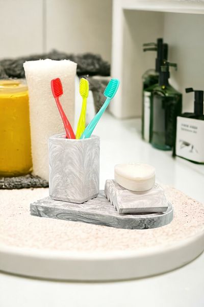 Trust Stone Σετ οδοντόβουρτσας και πιάτων σαπουνιού Marble Series, WC, Σετ τσιμέντου τουαλέτας