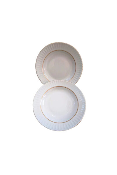 FAYA HOME Güral Porcelain Mother of Pearl Gilded 16 cm Plain Serving Dessert Plate - 12 Pieces