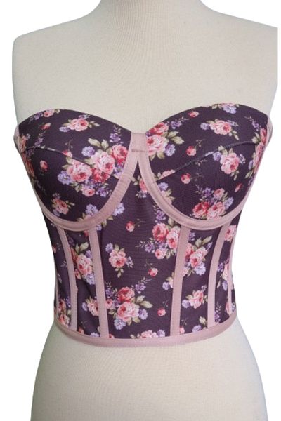 FİYPER Floral Patterned Tie-Up Corset Bustier Ready Size
