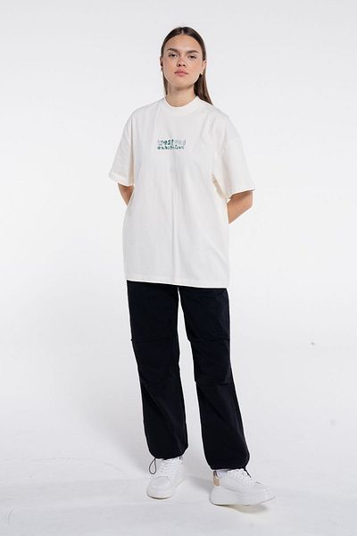 Friday Offset Tricou Pika pentru femei, ecru, 100% bumbac, cu decolteu rotund, extra oversize