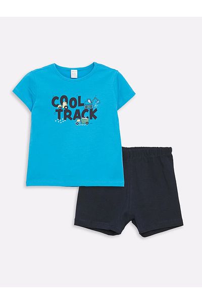 LC Waikiki LCW ECO Crew Neck Short Sleeve Printed Baby Boy Pajamas Set with Shorts