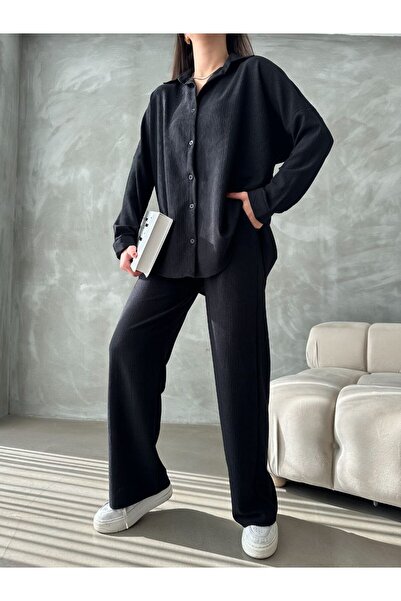 Brood Set cămașă-pantaloni cu mânecă lungă supradimensionată din țesătură Bürümcük