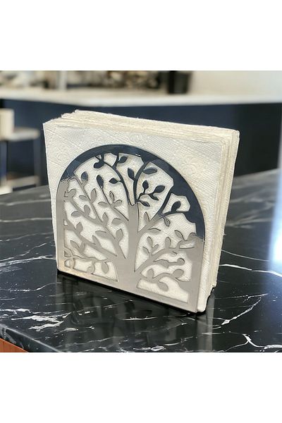 decorelax Tree of Life Themed Silver Metal Napkin Holder