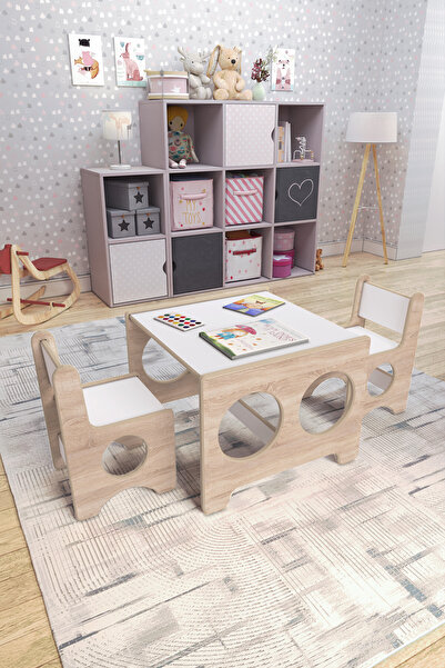 zeo wood design Montessori Çocuk Oyun & Aktivite & Çalışma Masa Ve 2 Sandalye...
