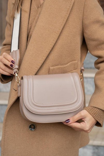 Lifonbag حقيبة يد وكتف نسائية بيج 5 أقسام مخططة بحزام عمودي 2156-00