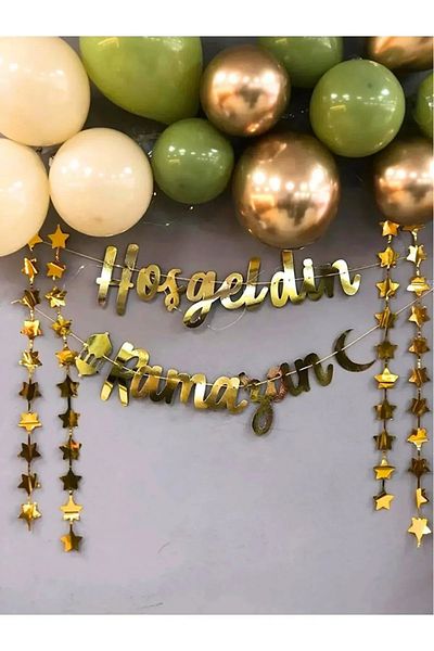 asöy Ramzan Welcome - Balloon Chain and Star Pendant Set Chrome Gold Sea Sand