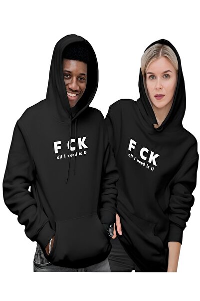 NEVERMIND Lover U Printed Black Unisex Hoodie - Σετ συνδυασμού 2 ζευγαριών