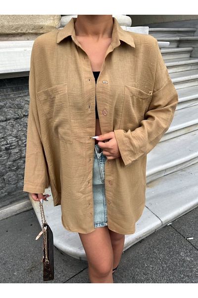 LB Laluna Butik Дамска ленена риза с джобове