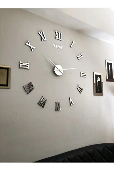 NİSANEST Dekoratif 3d Duvar Saati Pleksi Ayna Roma Rakamlı Büyük Boy Şık ve Modern