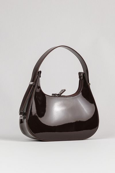 Çantacımstore Baguette-Tasche aus bitterbraunem Lackleder für Damen, Cherry Bag (große Größe) 722024