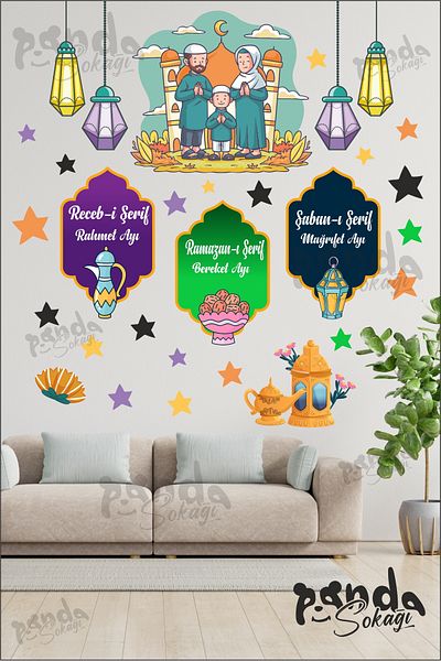 PANDA SOKAĞI Ramadan Bear Themed Glass Wall Ornaments Welcome Ramadan Sticker Set Ramadan Ornaments