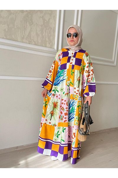 gül sezgin butik WOMEN RABIE BOHEM MODEL FLOWER PATTERNED DRESS
