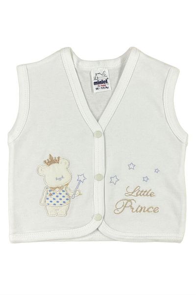 baby kids colors Baby Boy Prince Teddy Bear Embroidered Organic Cotton 3-6-9 Months Combed Cotton Vest Ecru
