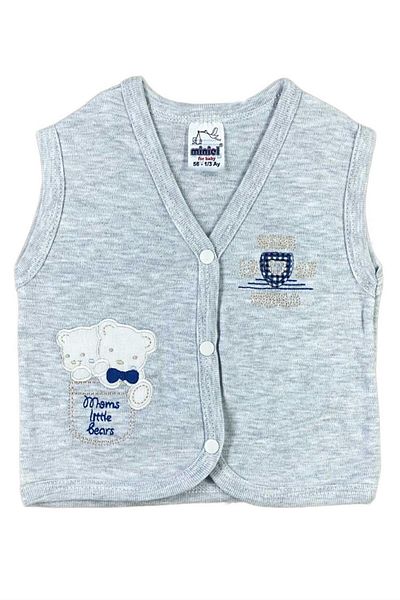 baby kids colors Baby Boy Twin Teddy Bear Embroidered Organic Cotton 3-6-9 Months Combed Baby Vest - Gray