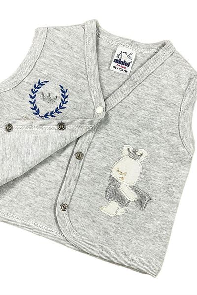 baby kids colors Baby Boy Glitter Prince Teddy Bear Embroidered Organic Cotton 3-6-9 Months Combed Cotton Baby Vest - Gray