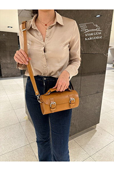 Leather Anatolia Hakiki Deri Kadın Omuz Çantası, Deri Silindir El Çantası, Kadın Çapraz Çanta, Taba, Siyah,Bordo,Mavi