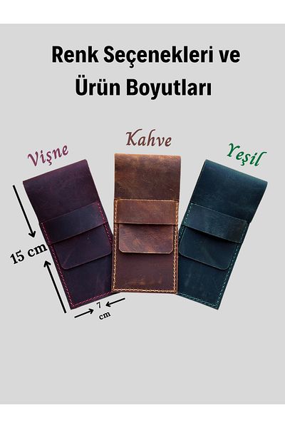 Leather Anatolia Genuine Leather Pen Holder, Handcrafted Special Design Pen Holder, Tan-Green-Pink Pen Holder