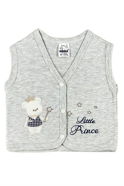 baby kids colors Baby Boy Prince Teddy Bear Embroidered Organic Cotton 3-6-9 Months Combed Cotton Baby Vest - Gray