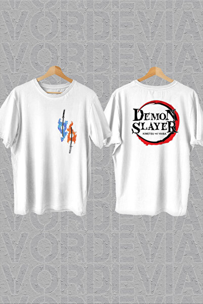 Vordevia Demon Slayer prsa i leđa Štampano bela Oversize kroj T-shirt