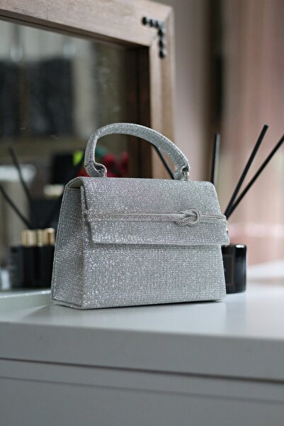 Moom Bag Geantă de umăr pentru rochie de seară cu dungi argintii argintii