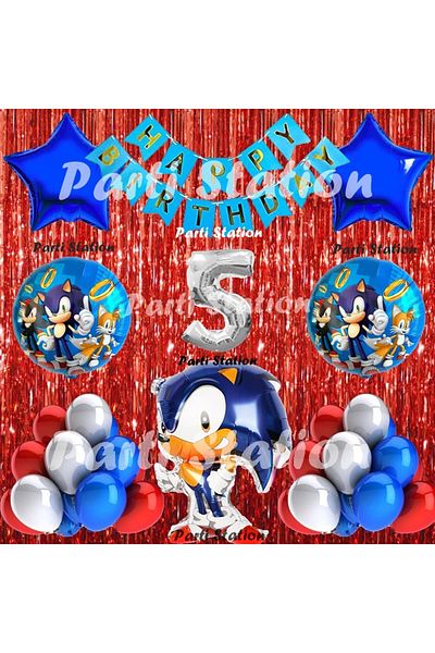 Parti Station Fox Sonic Balloon Set 5 Years Old Fox Sonic Concept Birthday Party Silver Color Number Balloon Set
