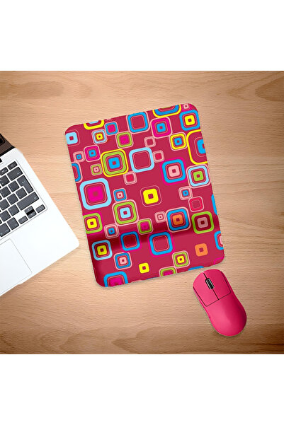UcuruStore Ροζ ορθογώνια βάση ποντικιού με πολύχρωμα τετράγωνα και στήριγμα γ...