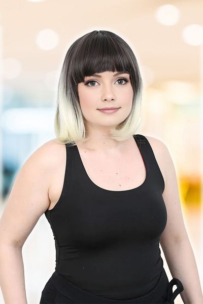 KONAK PERUK Fiber Synthetic Short Wig - Ashy Black and Platinum Ombreli