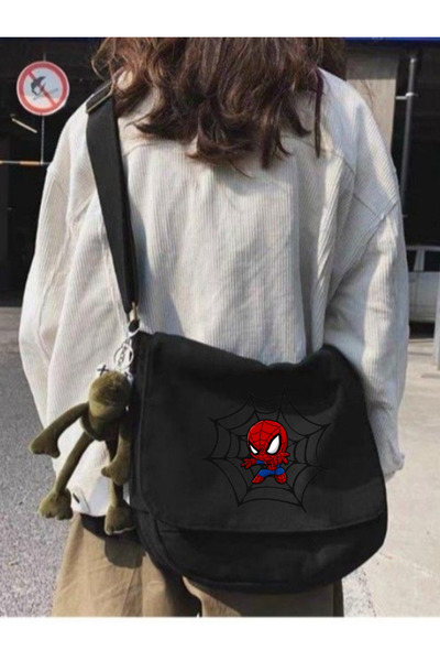 Violon حقيبة ماسنجر سوداء للجنسين مطبوعة بشبكة سبايدرمان سبايدرمان