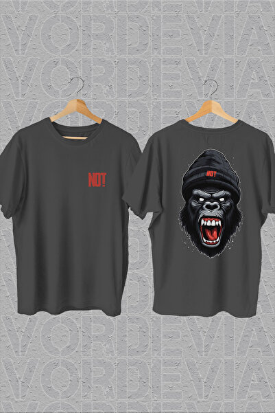 Vordevia Tricou negru oversize cu imprimeu pe piept și spate Gorilla