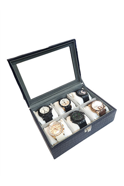 STAND MARKET Watch Box 6 Pieces Dark Blue Crocodile