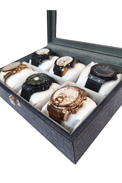 STAND MARKET Watch Box 6 Pieces Dark Blue Crocodile