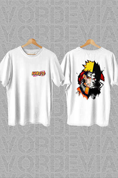 Vordevia Tricou supradimensionat alb cu imprimeu pe piept și pe spate Naruto