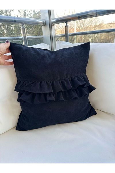 Decamor home Design Frilly Vintage Black Throw Pillow Cover