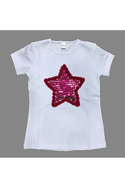 nacar çarşı Κοριτσίστικο κοντομάνικο μπλουζάκι με παγιέτες και σχέδιο αστεριώ...