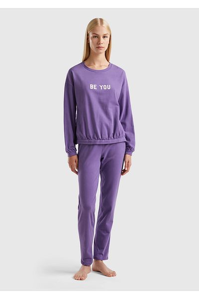 United Colors of Benetton Purple Slogan Printed Women's Pajama Set