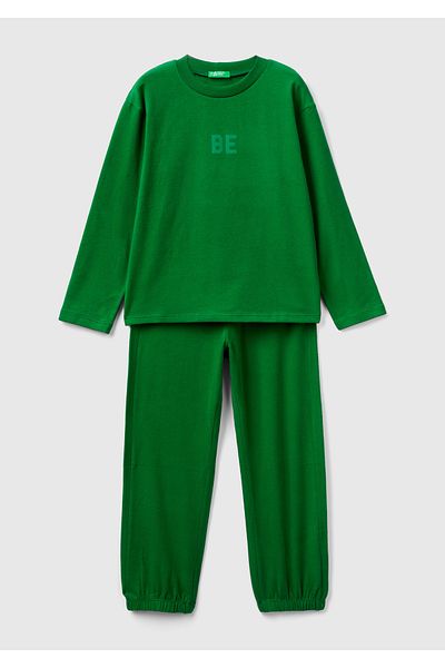 United Colors of Benetton Set pijamale brodate cu logo verde pentru băiat