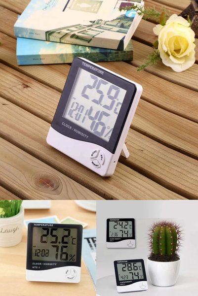 alpanya Dijital Lcd Ekran Termometre Duvar Masaya Uygun Nem Ölçer Saat Derece...