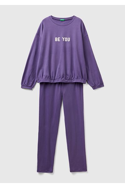 United Colors of Benetton Purple Slogan Printed Women's Pajama Set