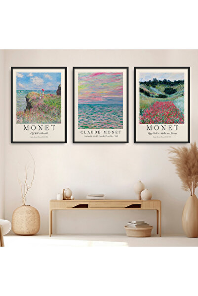 HOMEPACK 3 Parça Çerçeveli Tablo Seti Claude Monet Poster Tablo HPN202