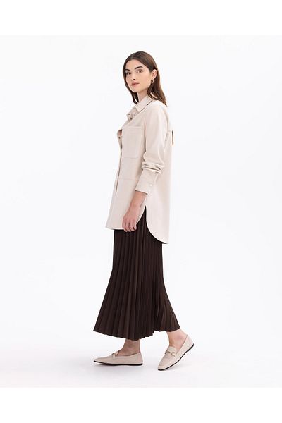 SEÇİL PLEATED ELASTIC WAIST SKIRT - BROWN
