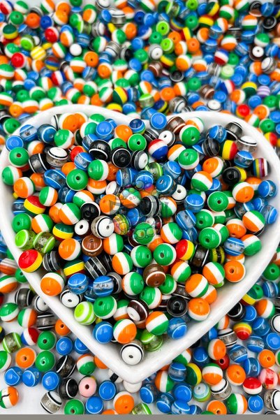 Ebruli Boncuk 8 mm Mix Colorful Round Confectionery Acrylic Beads 100 Pieces Jewelry Making Bead (50 Gr)