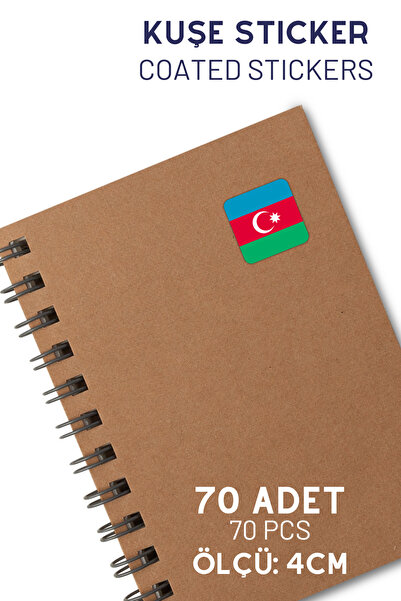 Netsan Etiket 70 قطعة من الملصقات اللاصقة مقاس 4 سم مع محتوى علم أذربيجان