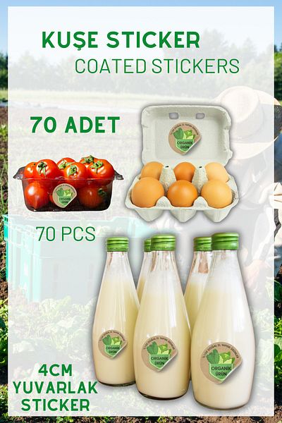 Netsan Etiket Natural Product Themed 70 Pieces 4cm Adhesive Labels