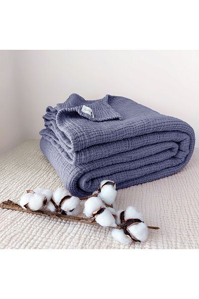 destinyhometex Albastru închis 4 straturi muselină multiplă 100% bumbac King Size fără franjuri 260x240cm