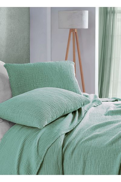 destinyhometex Mint Green 4 Layer Multi Muslin 100% Cotton Oversize Without Fringe 260x240cm