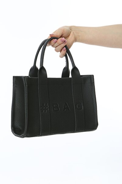 Baghashtag Siyah Deri Mini Tote Çanta