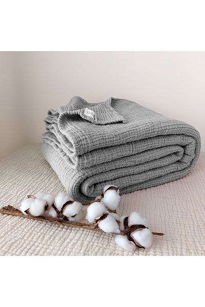 destinyhometex Light Gray 4 Layer Multi Muslin 100% Cotton Oversize Without Fringe 260x240cm