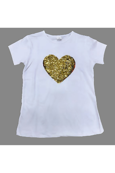 nacar çarşı Κοριτσίστικο κοντομάνικο μπλουζάκι με παγιέτες και σχέδιο καρδιάς...