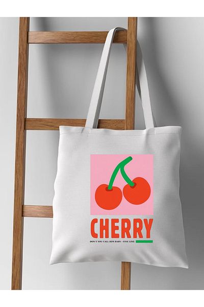 Cemira Geantă tote din pânză brută Cherry Cherry Design